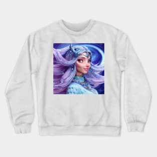 Owl Goddess with beautiful long blue hair Crewneck Sweatshirt